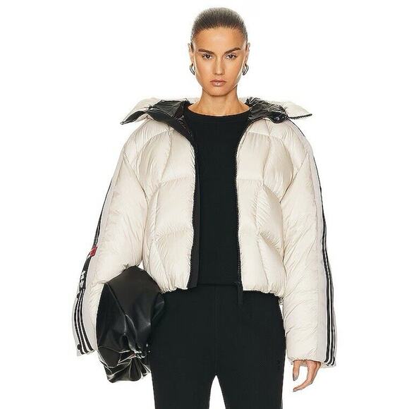 Moncler X Adidas Fusine Short Down Jacket 0/ S White/Ivory Full Zip NWT $2155 - Picture 1 of 14